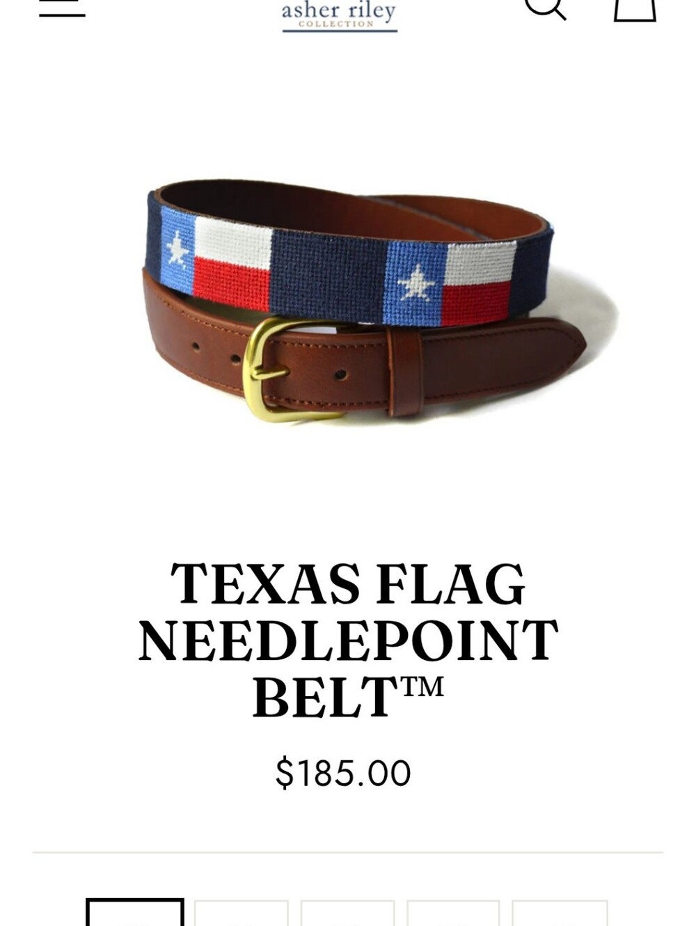 Texas Flag Needlepoint Leather Belt - Brown & Navy Kid Size!!!